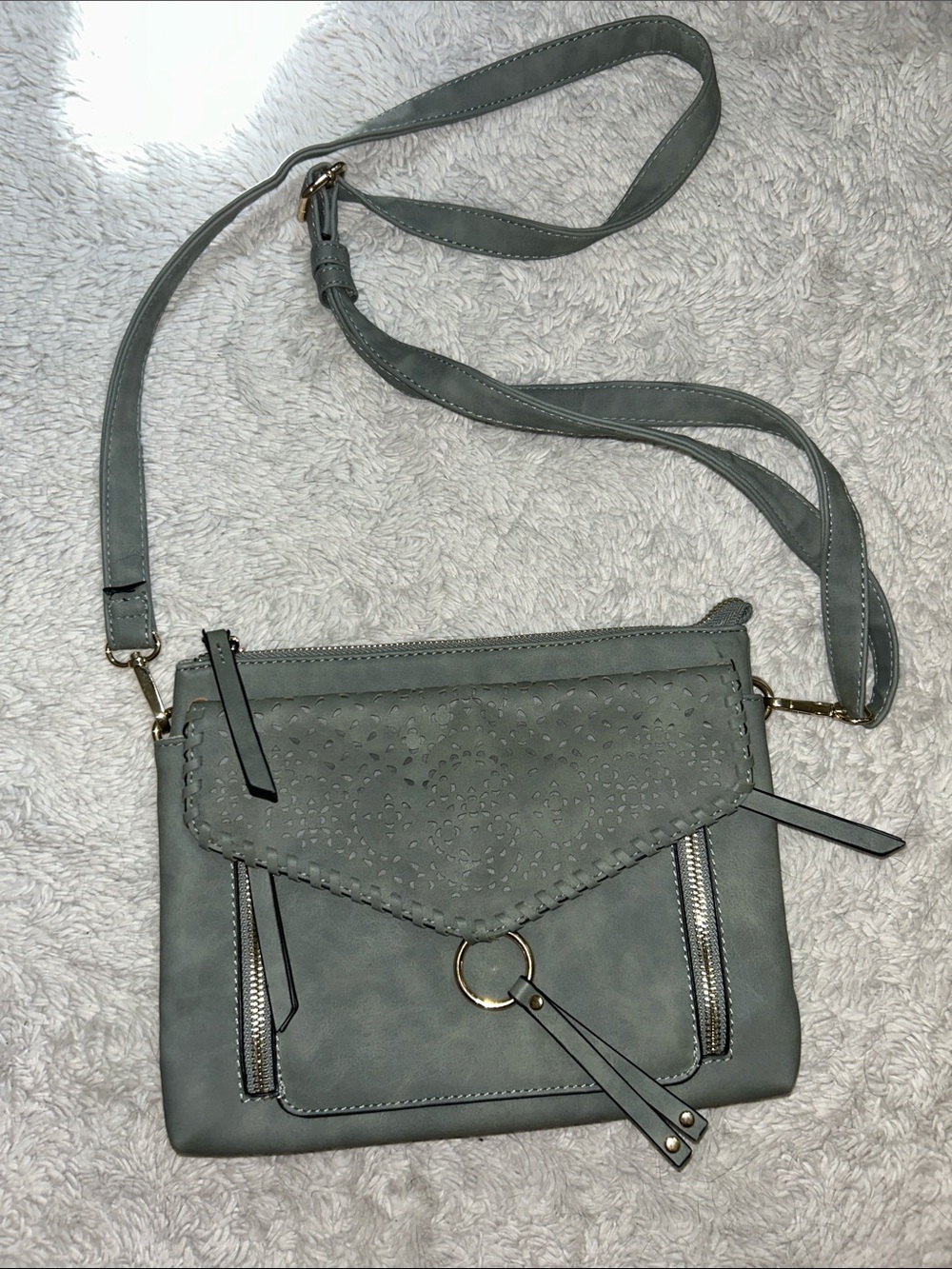 Source Unknown Slate Gray Crossbody Bag with Decorative Flap